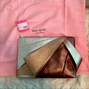 Kate Spade Stevie Metallic large clutch NWT